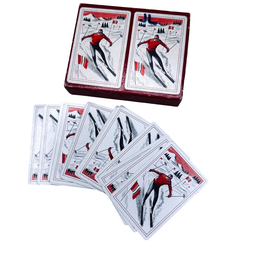 Vintage Blackstone Canasta Playing Cards Double Deck Set Skier Graphic MCM
